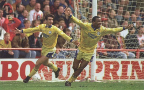 ...but anything Chappy could do, Brian Gayle could do better! Cantona and Wallace turn away to celebrate the winning goal.